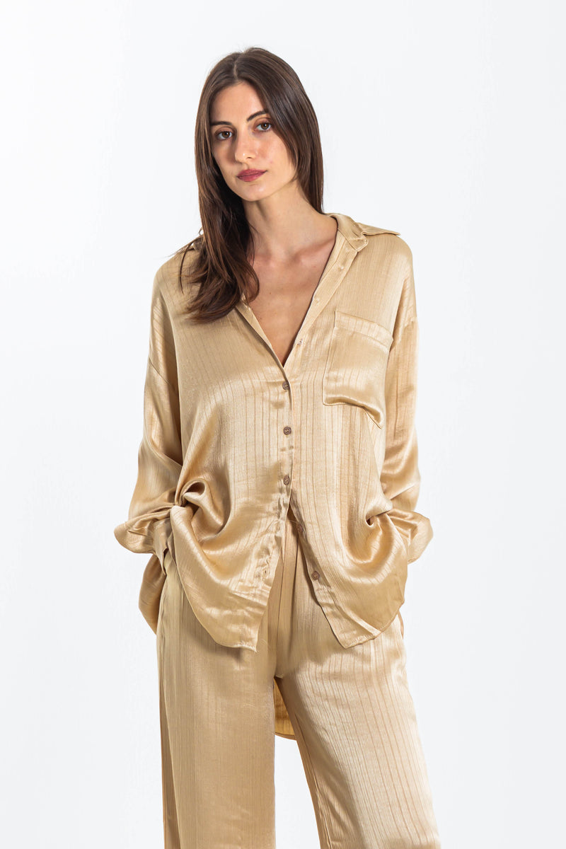 TEXTURED SATIN SHIRT SET