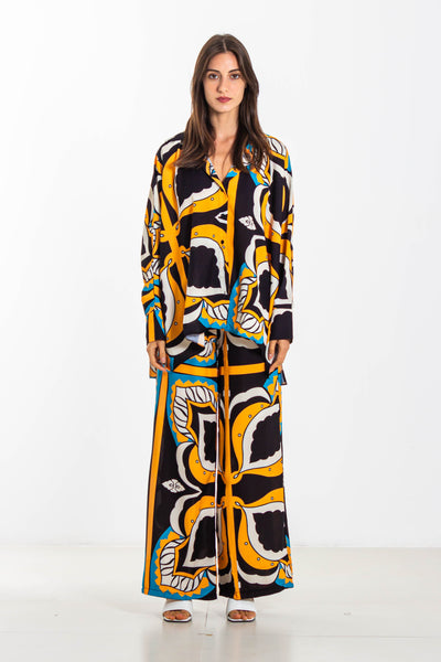 ABSTRACT SATIN SHIRT SET