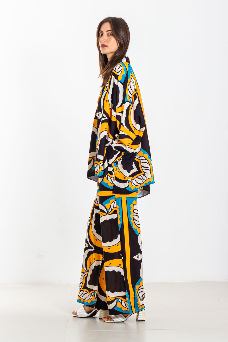 ABSTRACT SATIN SHIRT SET