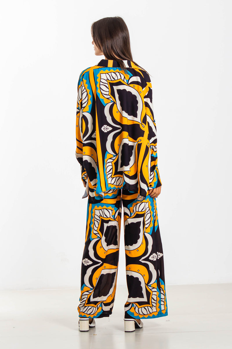 ABSTRACT SATIN SHIRT SET