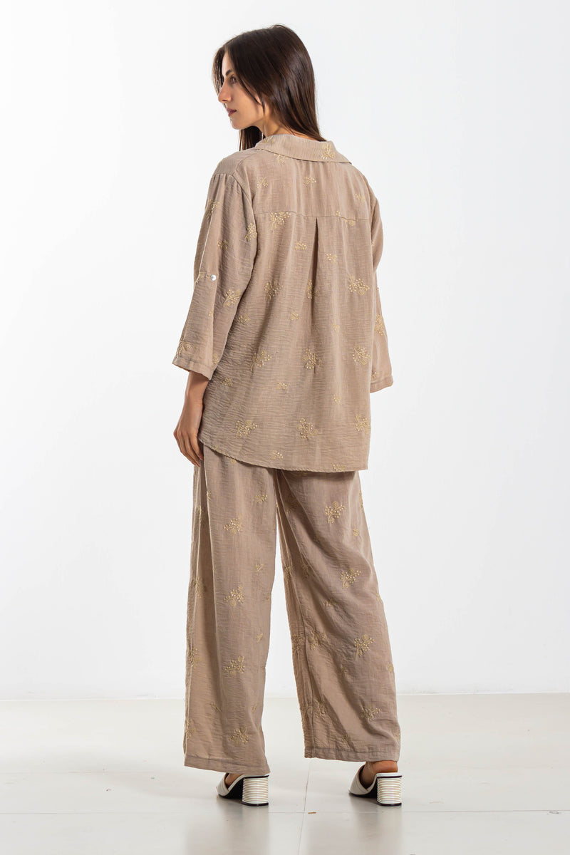 EMBROIDERED LINEN SHIRT SET