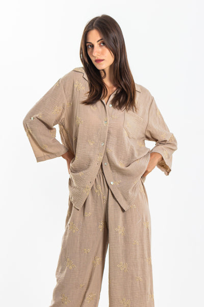 EMBROIDERED LINEN SHIRT SET