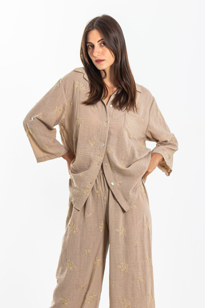 EMBROIDERED LINEN SHIRT SET