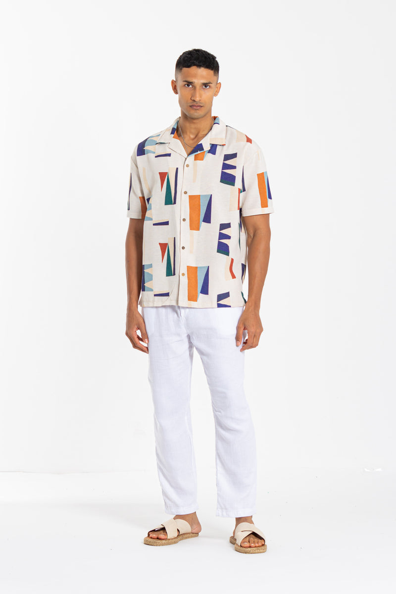 CONTRAST PRINT LINEN SHIRT