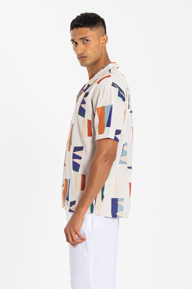 CONTRAST PRINT LINEN SHIRT