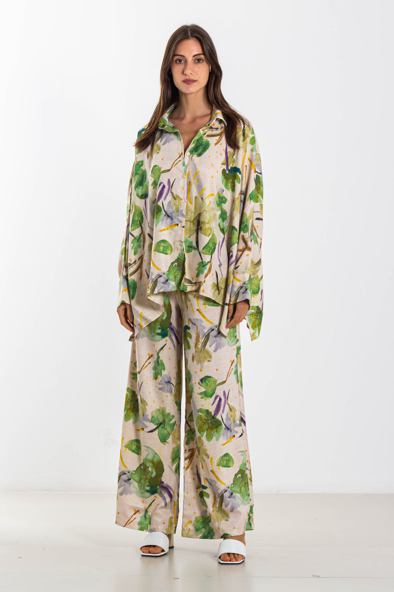PRINTED LINEN BLEND SHIRT SET