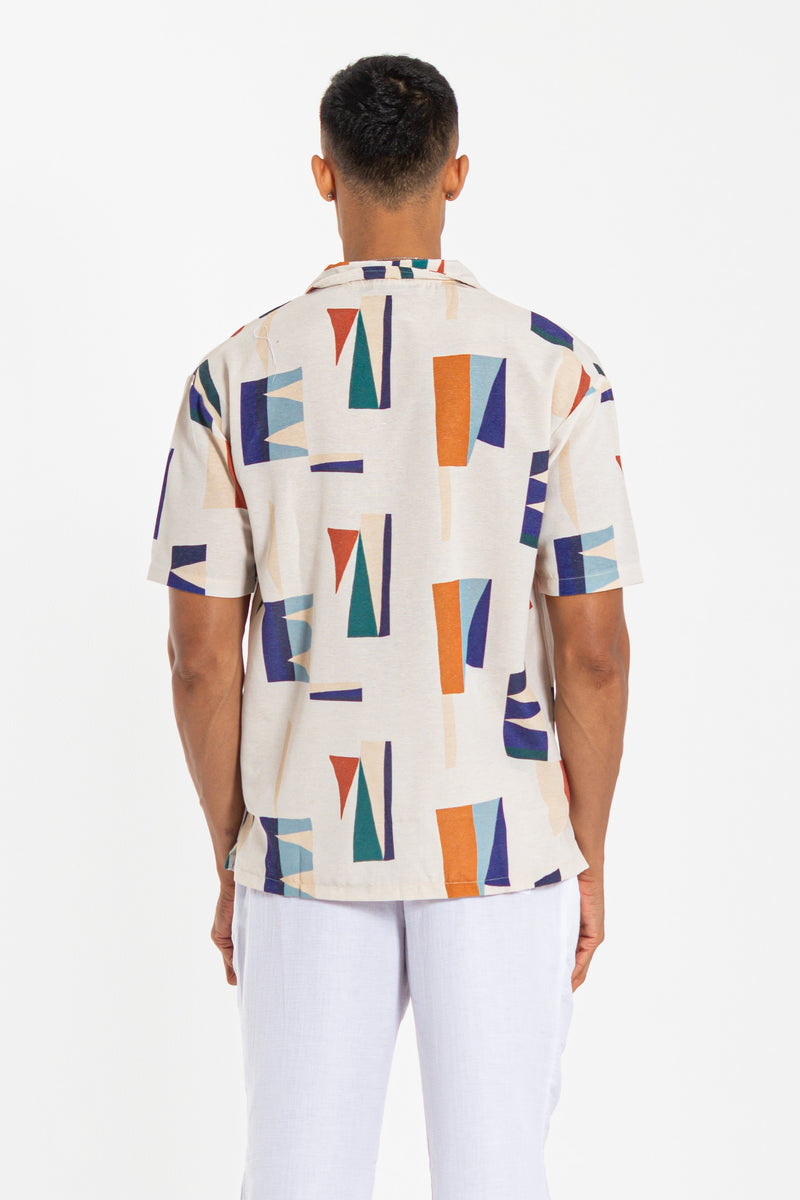 CONTRAST PRINT LINEN SHIRT