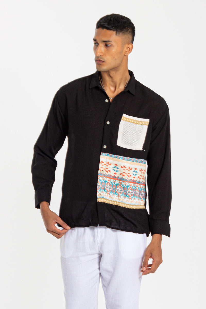 LINEN BLEND PATCHWORK SHIRT