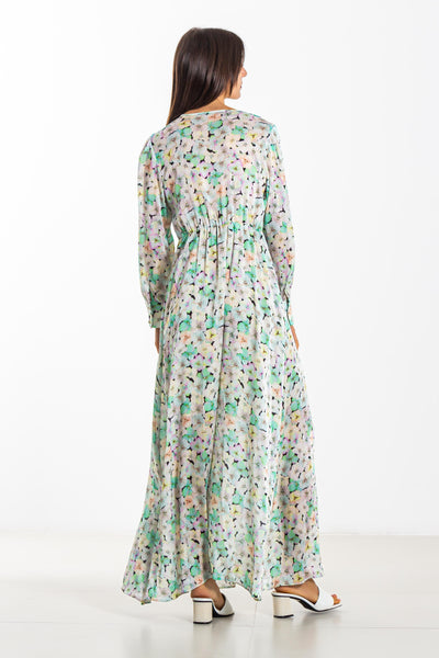PRINTED SATIN LONG DRESS