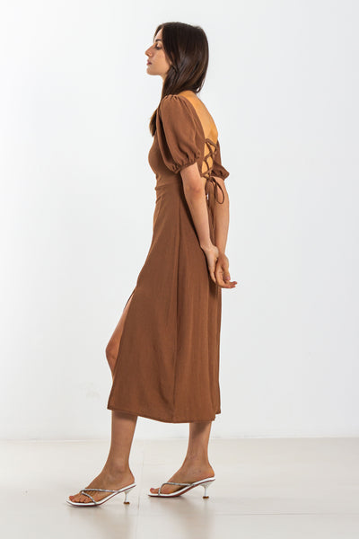 VOLUMINOUS SLEEVE MIDI DRESS