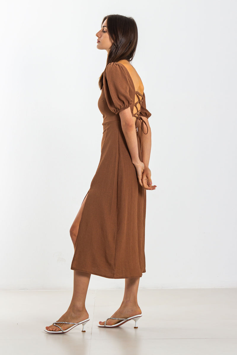 VOLUMINOUS SLEEVE MIDI DRESS