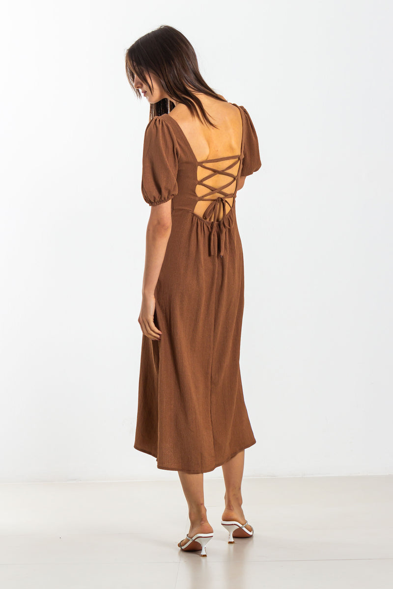 VOLUMINOUS SLEEVE MIDI DRESS