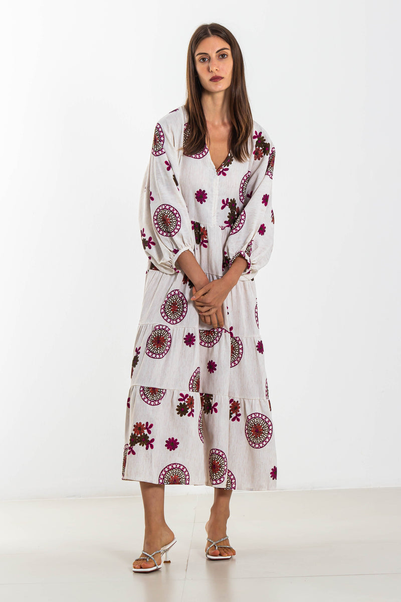 PUFF SLEEVES MIDI COTTON DRESS
