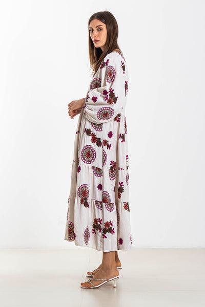 PUFF SLEEVES MIDI COTTON DRESS