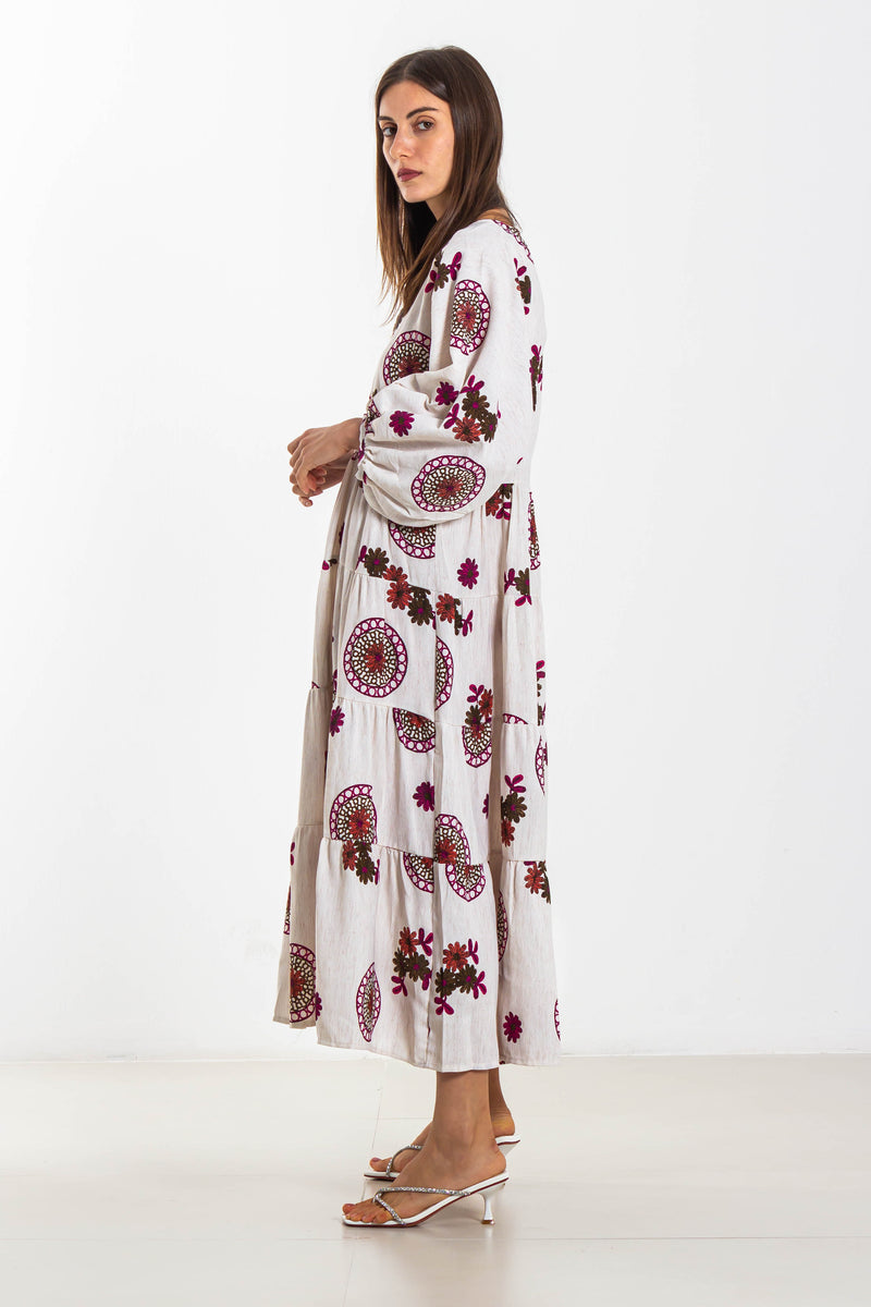 PUFF SLEEVES MIDI COTTON DRESS