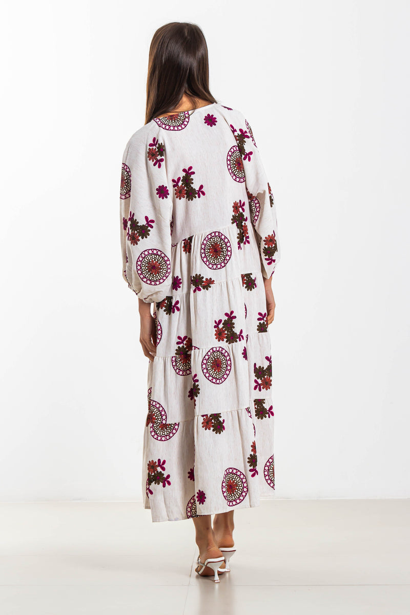 PUFF SLEEVES MIDI COTTON DRESS