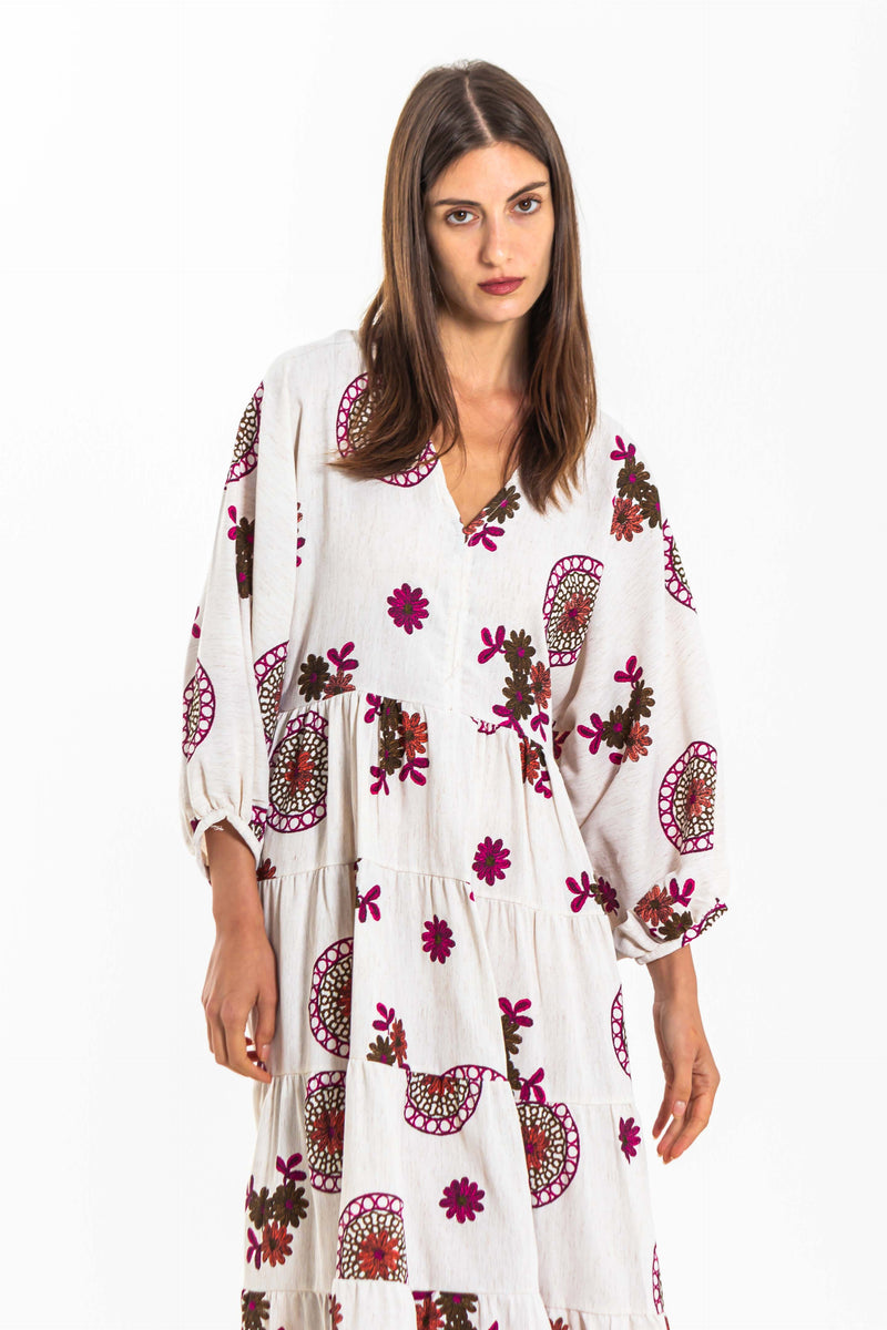PUFF SLEEVES MIDI COTTON DRESS
