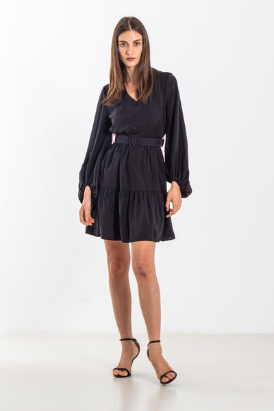 BELTED PLEATED SHORT DRESS