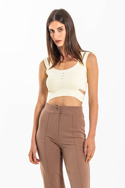 KNIT CROP TOP WITH CUT WORK