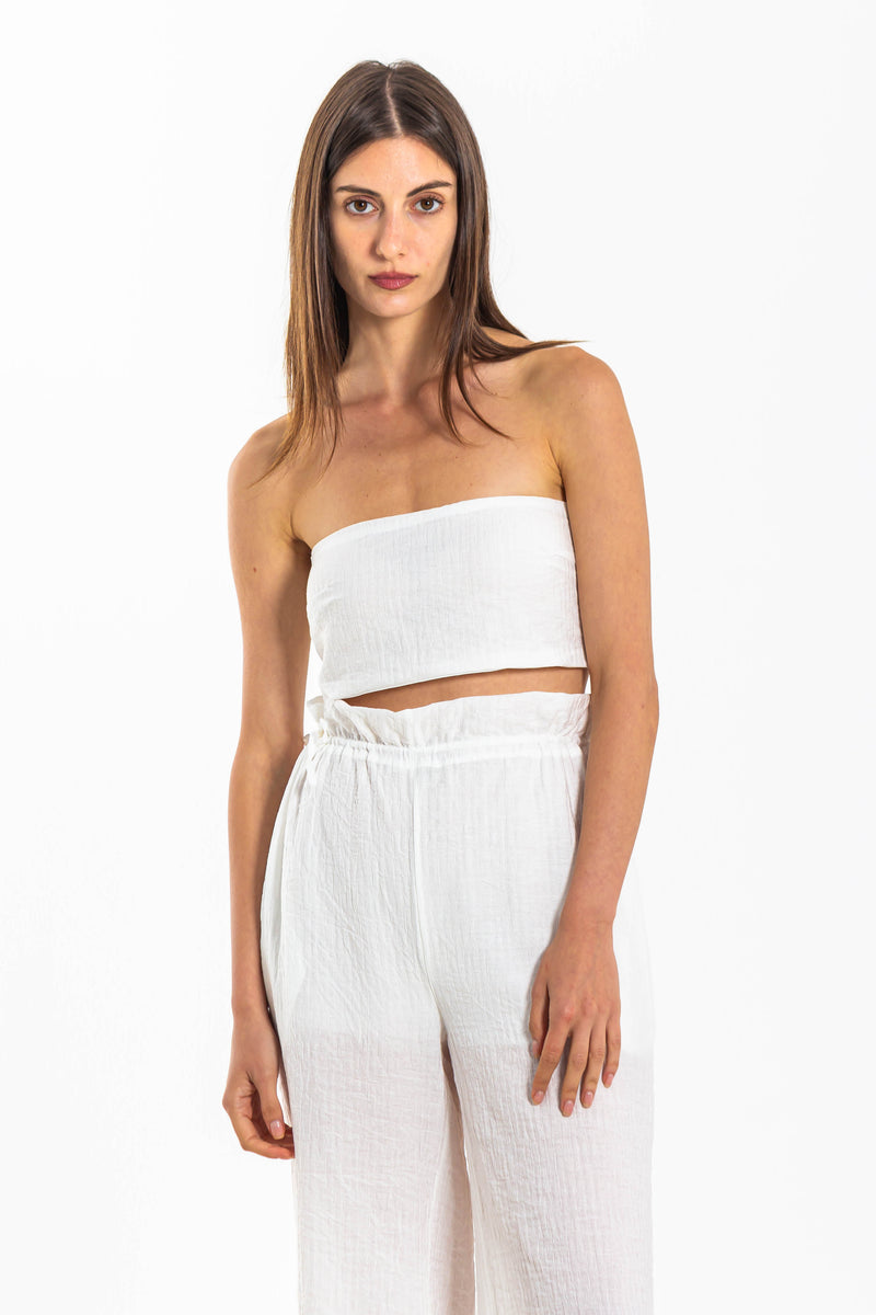 TEXTURED STRAPLESS CROP TOP