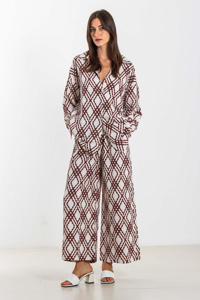 PRINTED LINEN BLEND SHIRT SET
