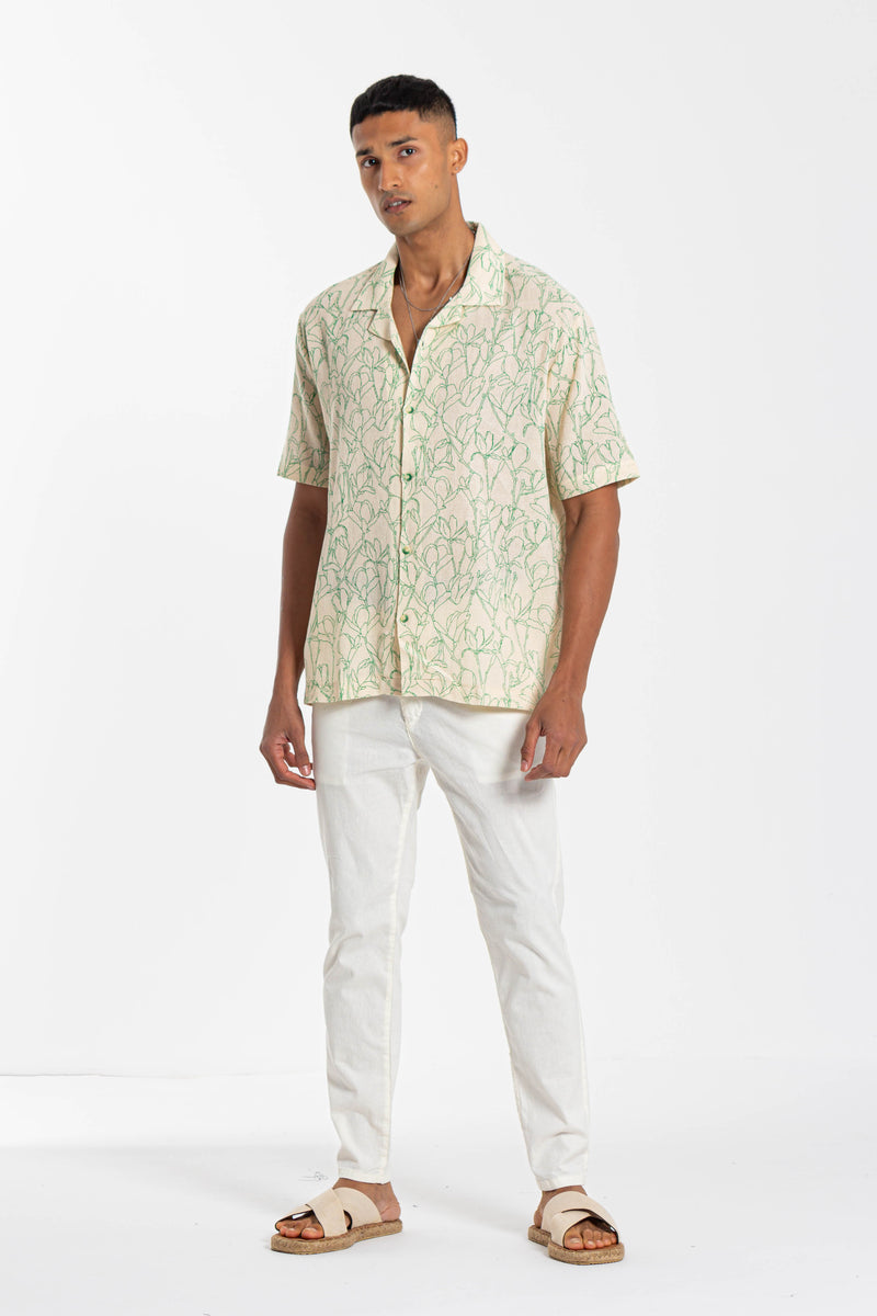 PRINTED LINEN BLEND SHIRT