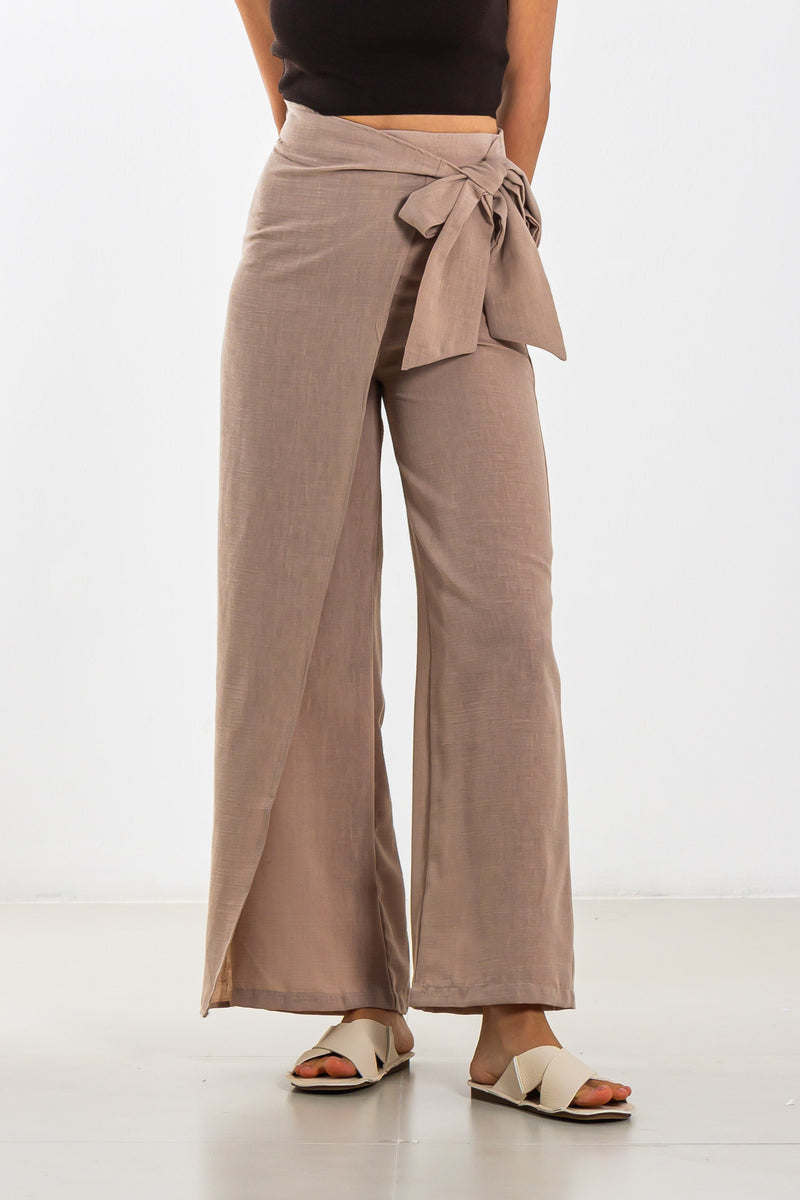 LINEN BLEND WRAP TROUSERS