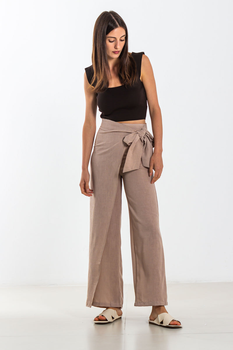 LINEN BLEND WRAP TROUSERS