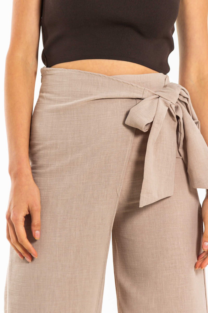 LINEN BLEND WRAP TROUSERS