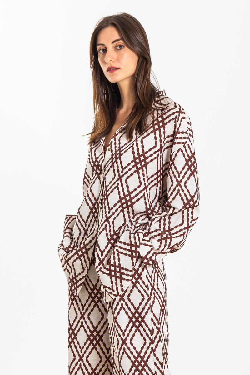 PRINTED LINEN BLEND SHIRT SET