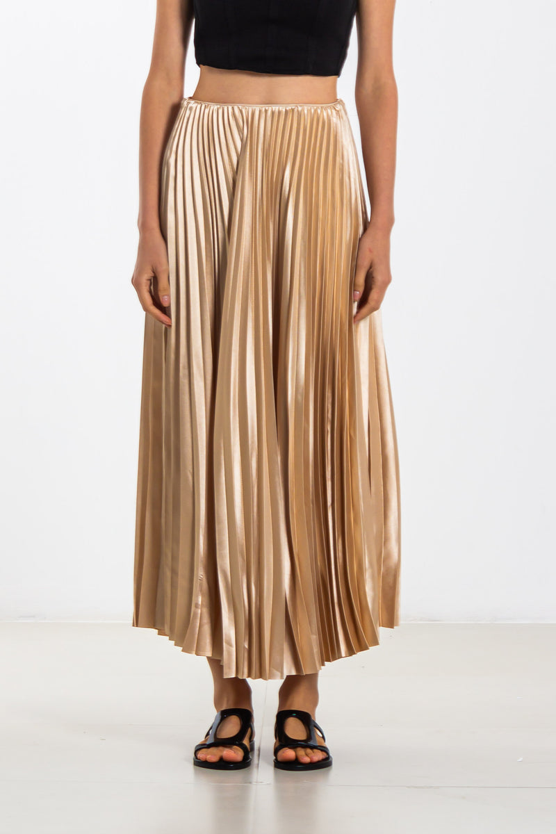 PLEATED SATIN MIDI SKIRT