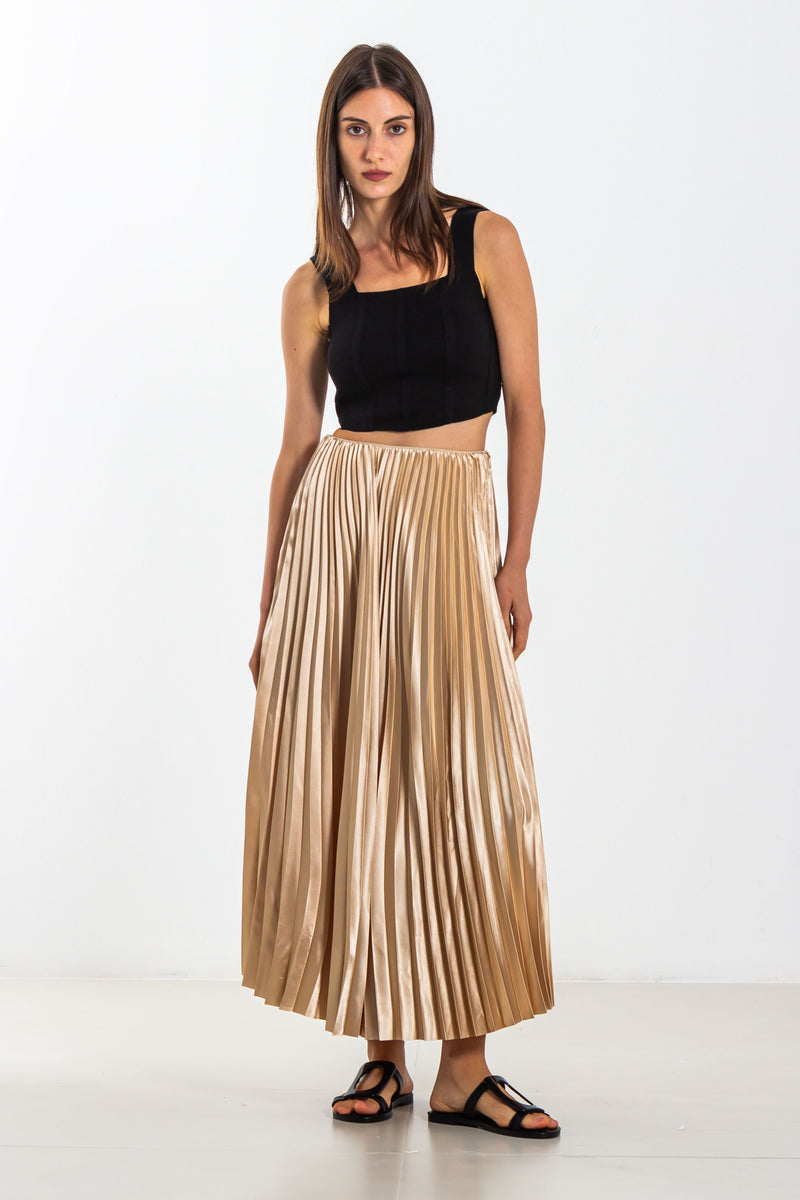 PLEATED SATIN MIDI SKIRT