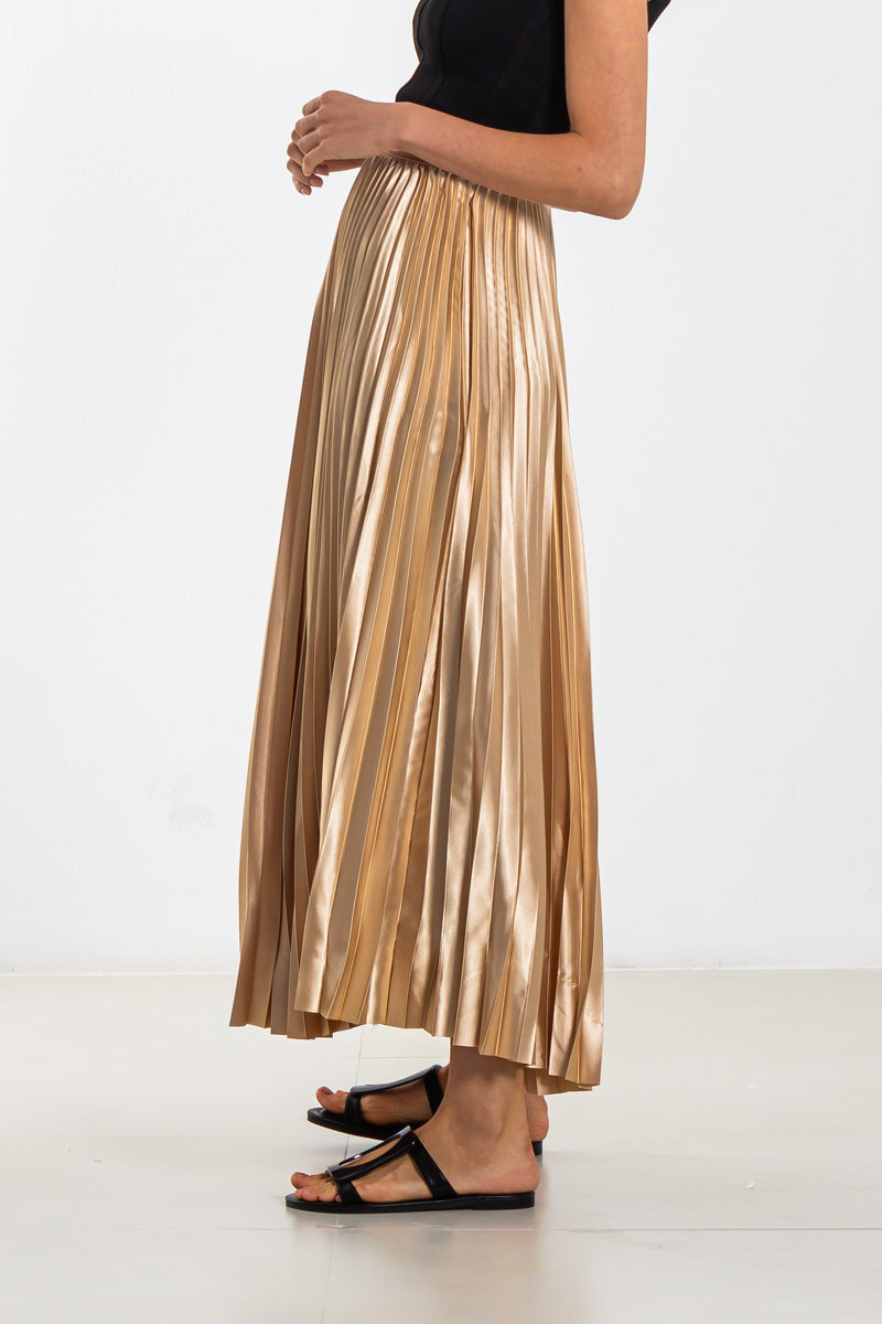 PLEATED SATIN MIDI SKIRT