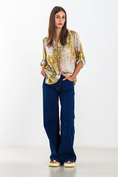 ABSTRACT PRINT SATIN SHIRT