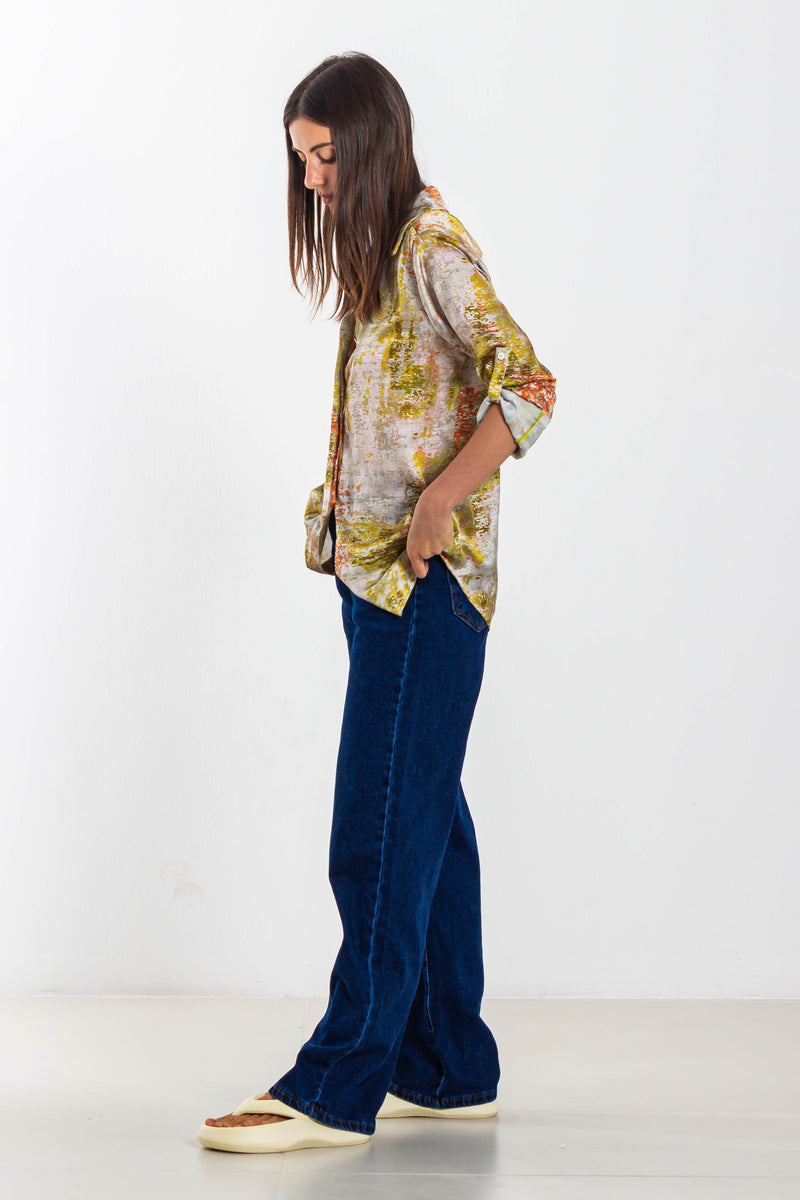 ABSTRACT PRINT SATIN SHIRT