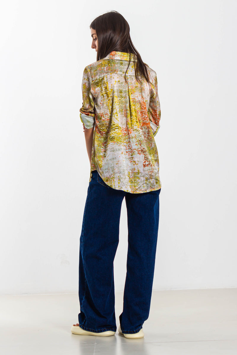 ABSTRACT PRINT SATIN SHIRT