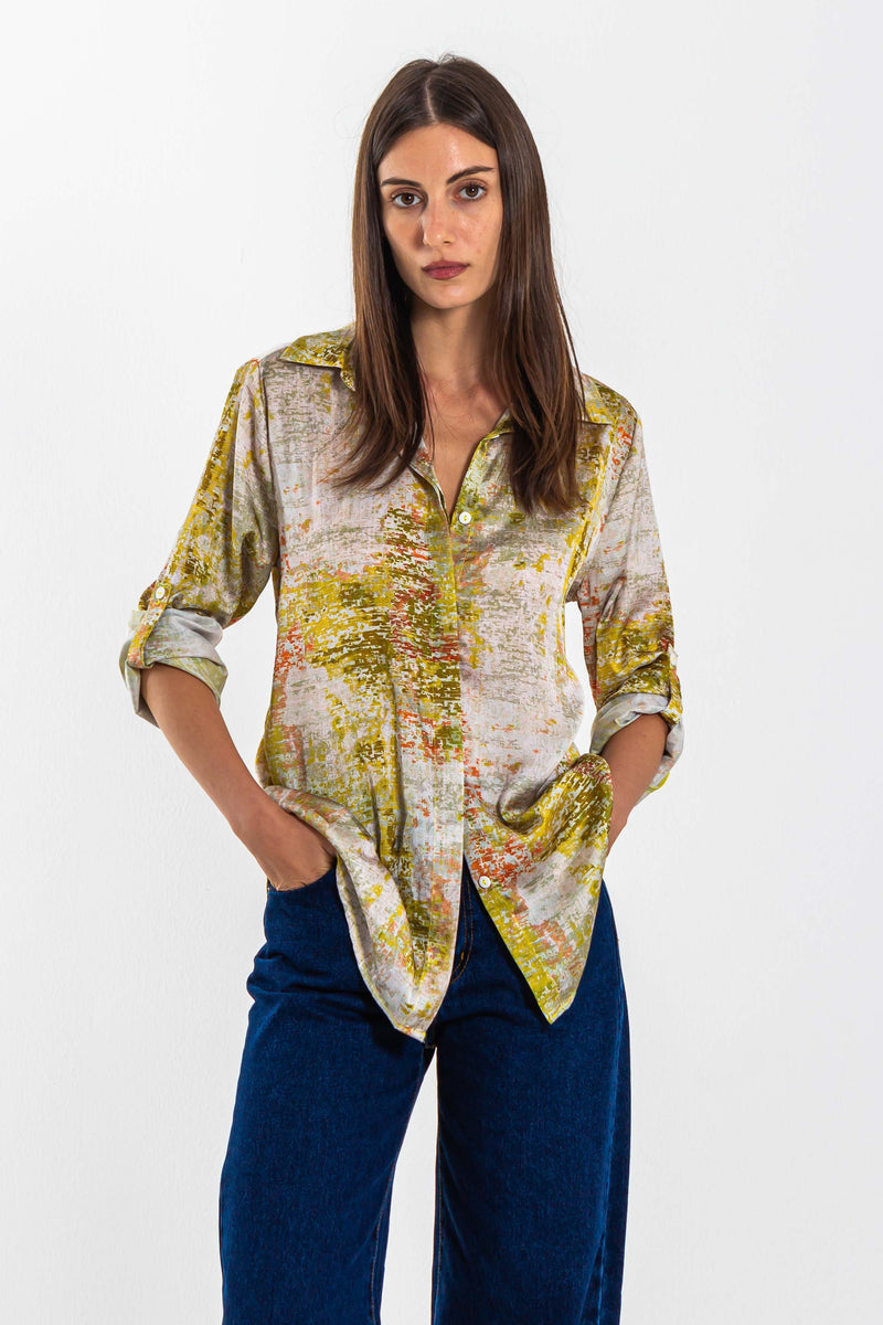 ABSTRACT PRINT SATIN SHIRT
