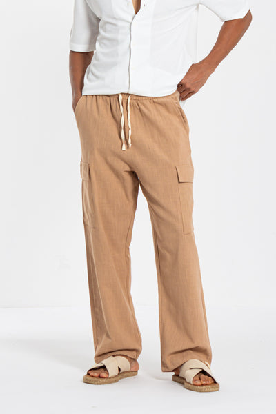 LINEN BLEND CARGO TROUSERS