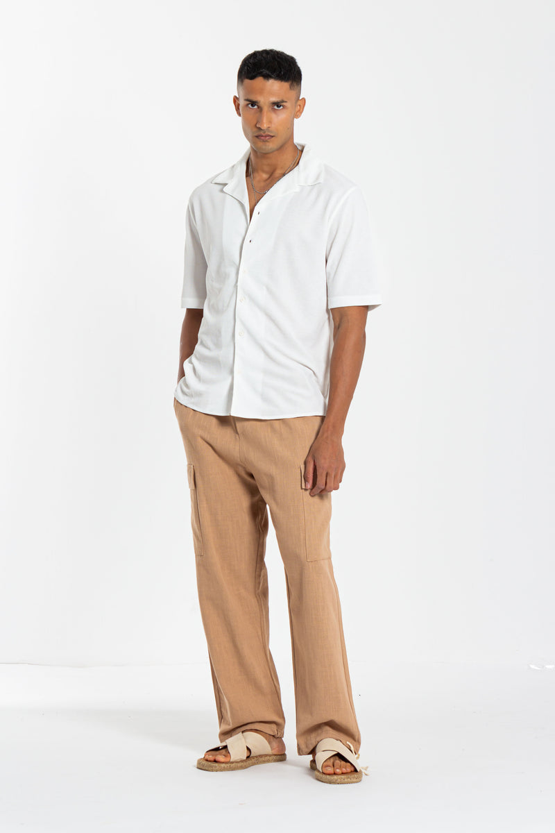 LINEN BLEND CARGO TROUSERS