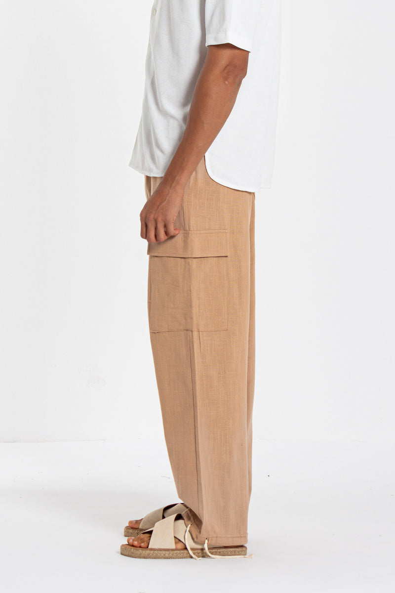 LINEN BLEND CARGO TROUSERS