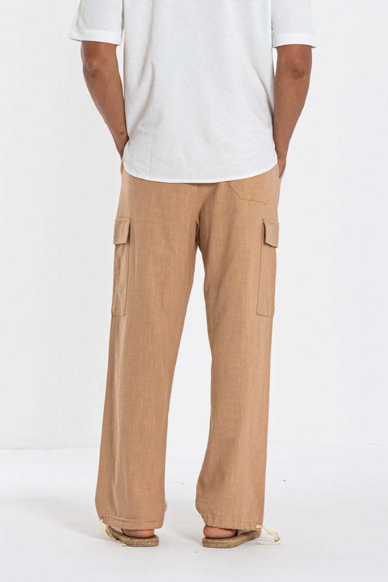 LINEN BLEND CARGO TROUSERS