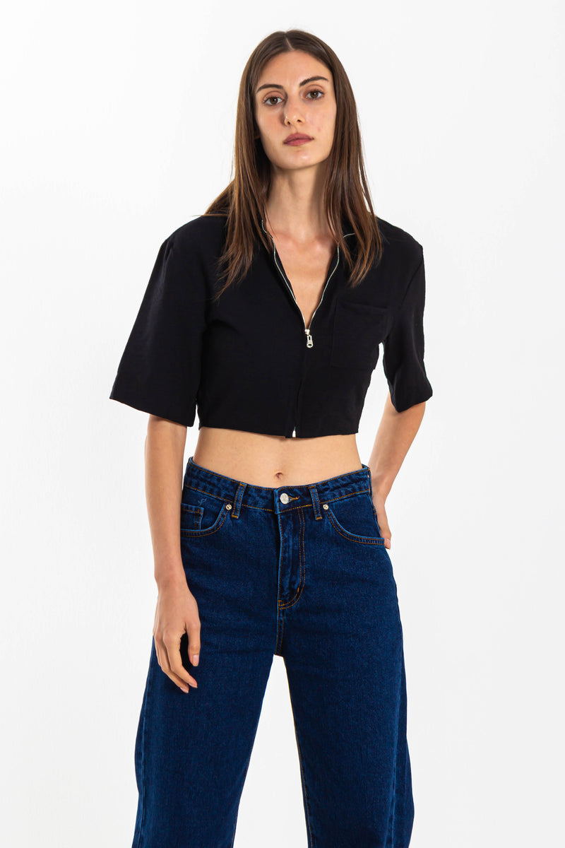 DETAILED LINEN BLEND CROP SHIRT
