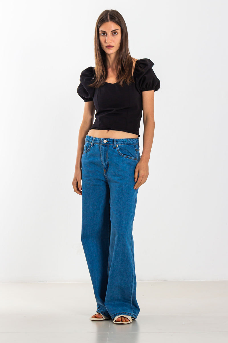 PUFF SLEEVE TOP WITH BACK TIE