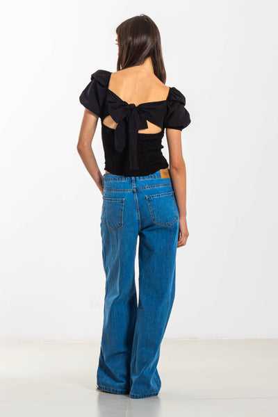 PUFF SLEEVE TOP WITH BACK TIE