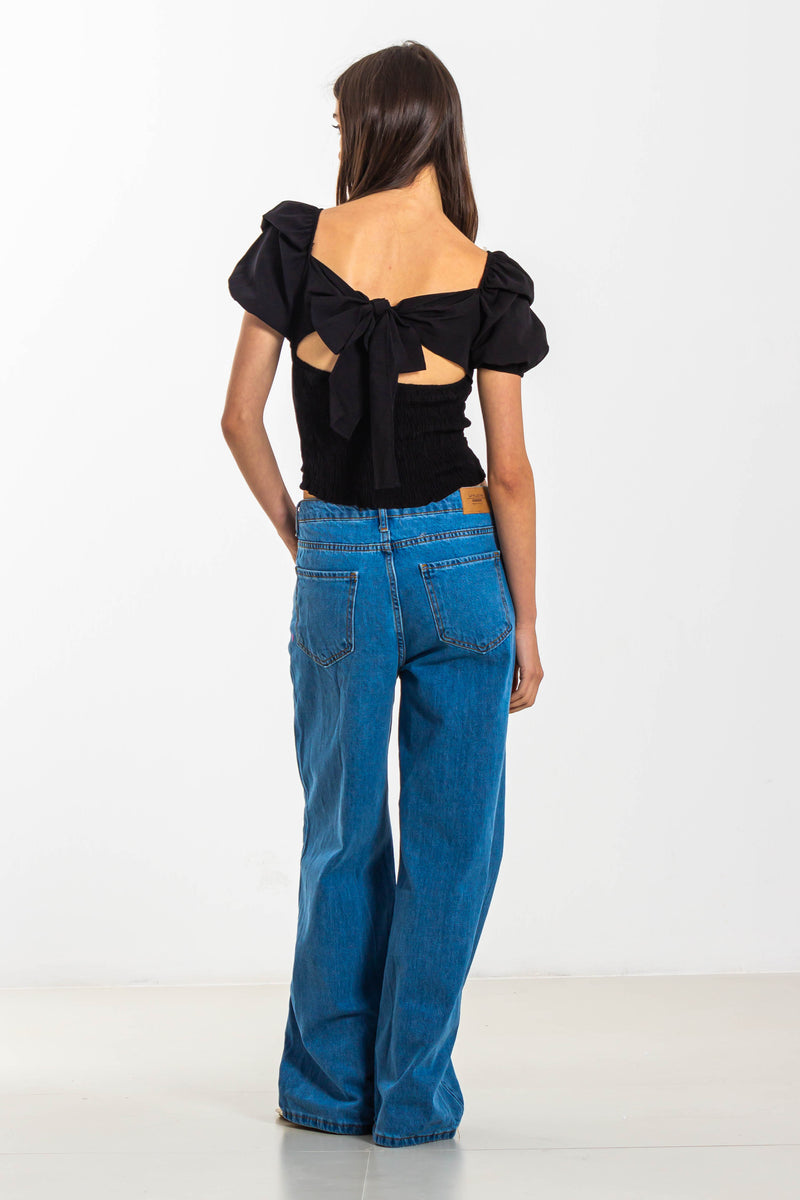 PUFF SLEEVE TOP WITH BACK TIE
