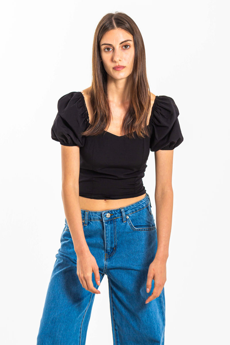 PUFF SLEEVE TOP WITH BACK TIE