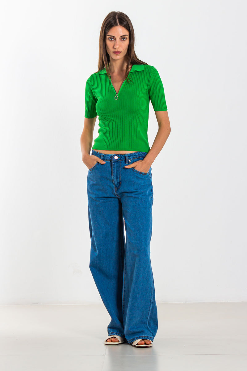 RIBBED POLO TOP
