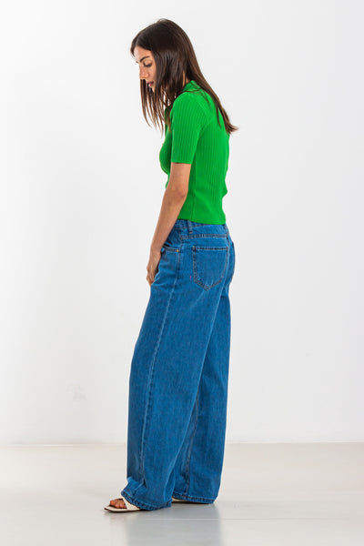 RIBBED POLO TOP