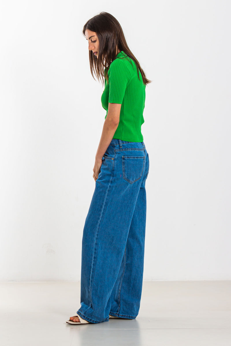 RIBBED POLO TOP