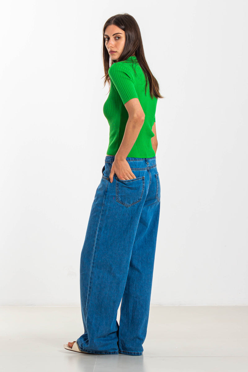 RIBBED POLO TOP